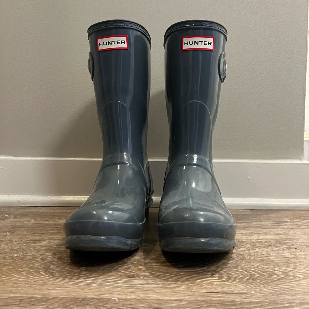 Hunter Short Glossy Adjustable Rain Boots Gull Grey Women’s Size 8 - Picture 2 of 7
